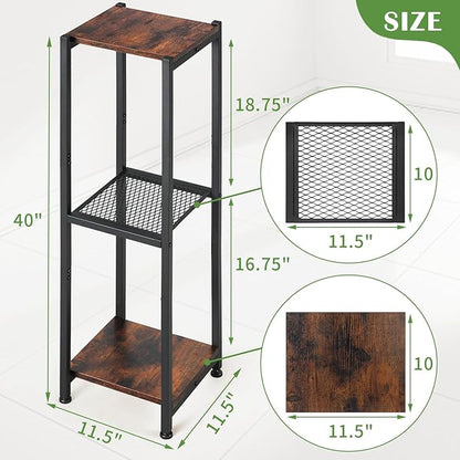 Extra Tall Plant Stand Indoor,40 Inch Plant Stands,3 Tier Metal Plant Stand with Heavy Duty Wood and Metal Mesh Shelf,Rustic Brown and Black