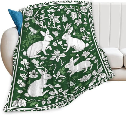 Tijuboni Rabbit Throw Blanket - Botanical Hare Insect - Bunny Gifts for Girls Women Boys Men Kids Adults Soft Flannel Fleece Blanket for Couch Sofa Bed Home Decor 60"x80"