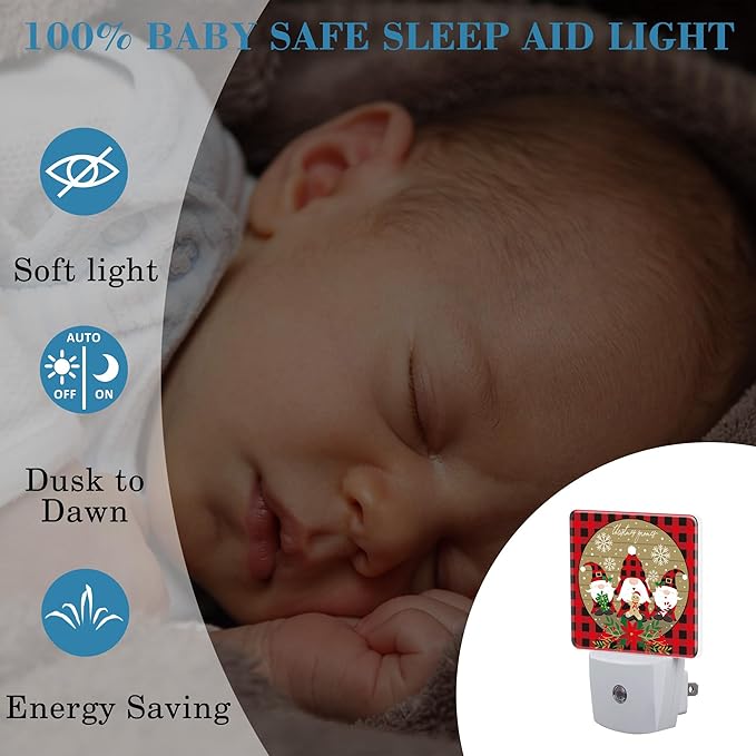 Christmas Gnome Red Black Plaid Night Light