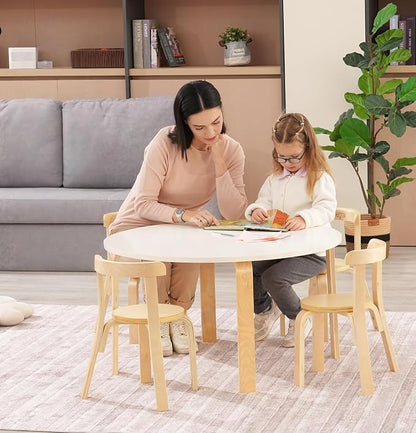 Swegrow Wooden Kids Chair, Toddler Chair for Table, Kids Stackable Chairs, Kid Wooden Furniture for Family/Playroom/Classroom（Set of 4-Natural Wood）