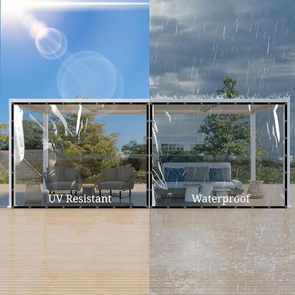 Clear Vinyl Tarps with Grommets 10 x 14FT Heavy-Duty Waterproof Covers for Garden Protection, Patio Enclosures, Greenhouse Applications Chicken Coop & Outdoor Plant Protection