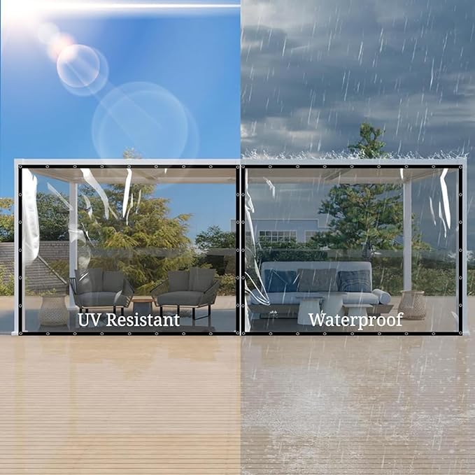 Clear Vinyl Tarps with Grommets 18 x 20FT Heavy-Duty Waterproof Covers for Garden Protection, Patio Enclosures, Greenhouse Applications Chicken Coop & Outdoor Plant Protection