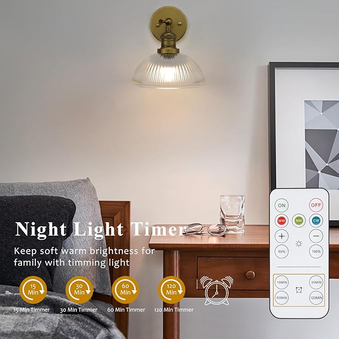 Pathson Battery Operated Wireless Wall Sconce, Rechargeable Modern Wall Vanity