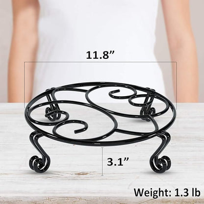 Yimobra Original Patented Plant Stand for Flower Pot Heavy Duty Potted Holder Indoor Outdoor, Metal Rustproof Iron Garden Container Round Supports Rack for Planter, Black, 11.8 Inches