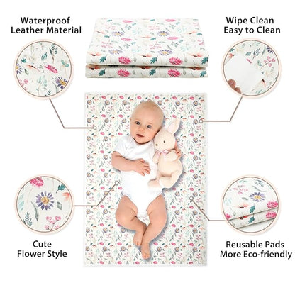 Vegan Leather Baby Changing Mat - Wipeable Portable Changing Pad, Foldable Travel Changing Mat for Baby, Newborns Toddlers Shower Gifts (Colorful Floral,20"*28")