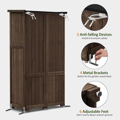 MCombo Outdoor Storage Cabinet, Garden Storage Shed, Outside Vertical Shed with Lockers, Outdoor 63 Inches Wood Tall Cabinet for Yard and Patio 0870 (Brown)