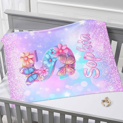 D-Story Ship Next Day, Personalized Baby Blanket with Name, Custom Baby Blanket for Kids, Butterfly Blankets in Easter Personalized Baby Gifts for Infant Newborn Shower