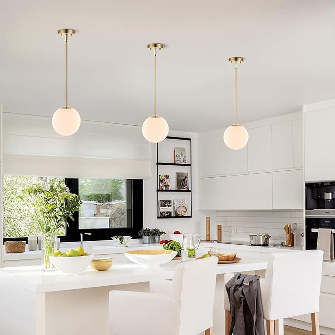 Modern Globe Pendant Light 1-Light Mid Century Chandelier Large 7.87” White