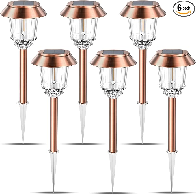XMCOSY+ Solar Pathway Lights Outdoor - 6 Pack Solar Lights Outdoor Waterproof, 10-40 LM Dimmable Auto On/Off Solar Outdoors Lights Yard Garden Walkway Driveway (Warm White)