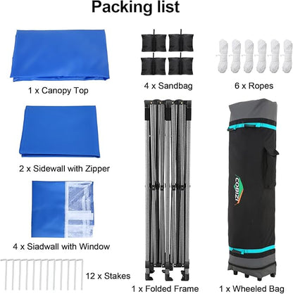COBIZI 10x20 Pop up Canopy Tent 10x20 Canopy with 6 Sidewalls Waterproof Heavy Duty Commercial Canopy Tent for Parties Outdoor Garden Gazebo, Carry Bag with Wheel(10x20ft, Blue)