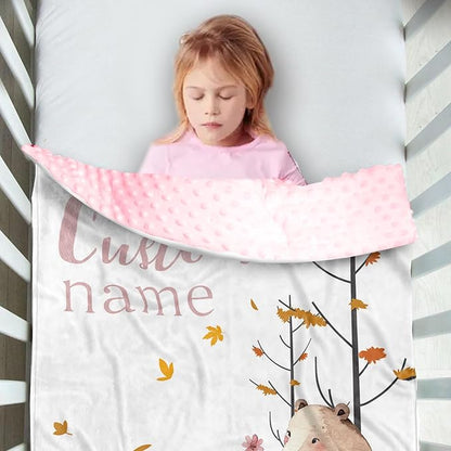 Personalized Infant Blanket – Soft Flannel with Double-Layer Dotted Backing – Fox and Animals Design – Ideal for Babies and Toddlers