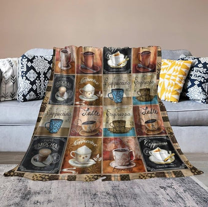Coffee Blanket Gifts for Coffee Lovers Coffee Throw Blanket for Women Men Adults Soft Warm Cozy Fleece Blanket for Couch Sofa Bed D1 50"x60"
