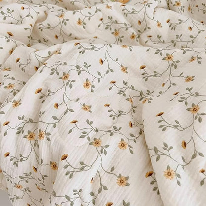 BuLuTu Cotton Muslin Toddler Comforter Shabby Chic Floral Design Twin Bed Blankets for Children Soft Lightweight Girls Boys Quilted Blanket, Wildflower Pattern, 60"x78"