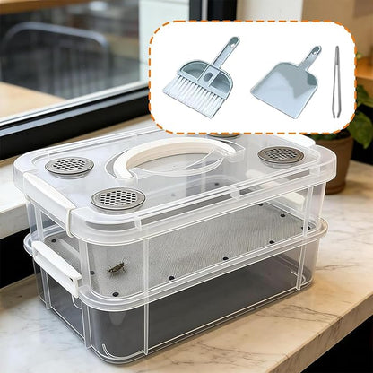 Mealworm Breeding Kit Rearing Container Worm Farm Box Superworm Habitat Feeder Storage for Bearded Dragon Birds Chickens Frogs Lizards Reptiles Sugar Gliders