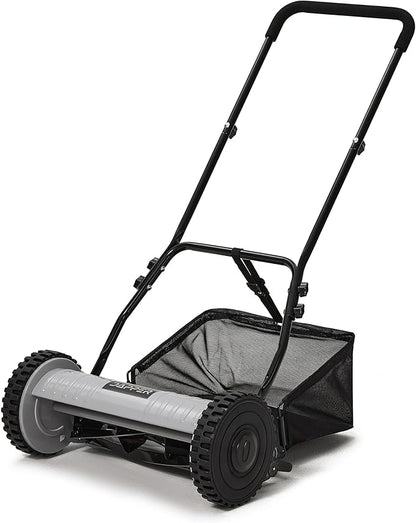 16" Push Reel Lawn Mower with Grass Catcher – Manual 5-Blade Hand Mower, Adjustable 3-Position Cutting Height (0.5"–1.75"), Lightweight & Eco-Friendly – 1-Year Warranty