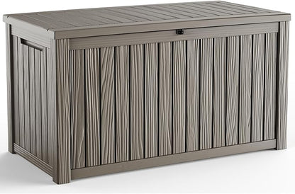 150 Gallon Outdoor Deck Box,Storage Lockable Waterproof Patio Furniture,Garden Tools,Cushions,Pool Accessories Outside Storage Resin Box(Grey)