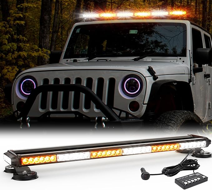 WINECO Amber White 38.5" LED Rooftop Strobe Lights Bar, Double Side Flashing