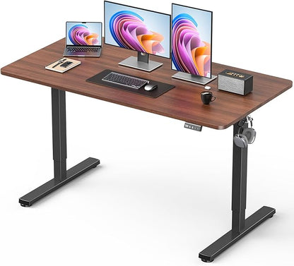 Electric Standing Desk, Large Height Adjustable Stand up Desk, 48 x 24 Inches Sit Stand Home Office Desk, with Splice Board, Black Frame/Walnut Top