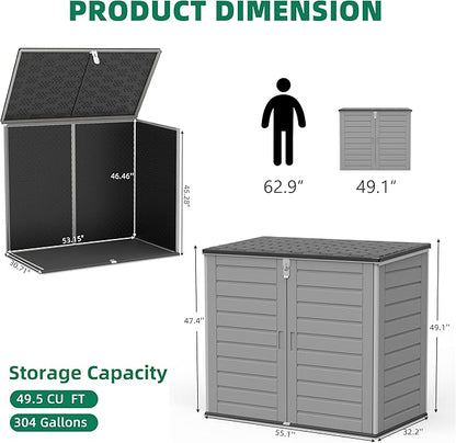 Outdoor Trash Can Storage Shed 4.6 x 4.1 FT, 304 Gallon Resin Shed with Lockable Doors & Lift Lid, Waterproof Outdoor Storage for Garden Tools, Cushions and Patio Equipment (Gary)