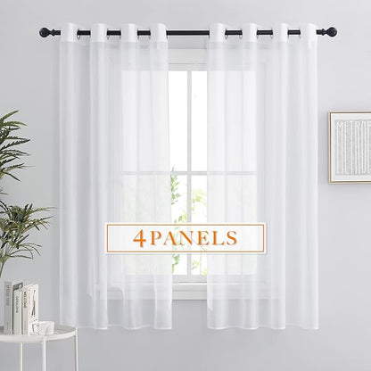 RYB HOME Sheer Curtains Panels Bedroom Window, Grommet Solid White Voile Drapes for Living Room Kitchen Home Office, Privacy Sheer Light & Airy, Wide 54 inch x Long 63 inch per Panel, 4 Pcs