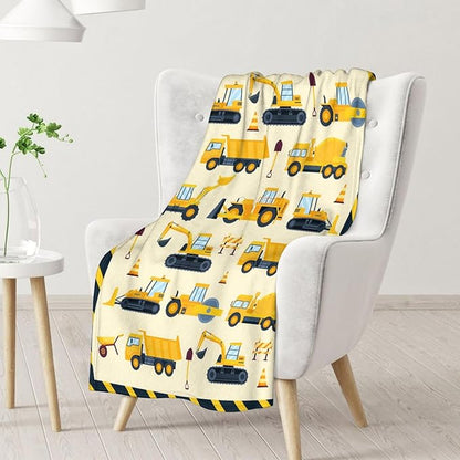 Construction Blanket for Construction Lovers - 50" x 60" Inches Warm Fuzzy Throw Blanket Gift - Yellow Throw for Sofa, Work, Living Room