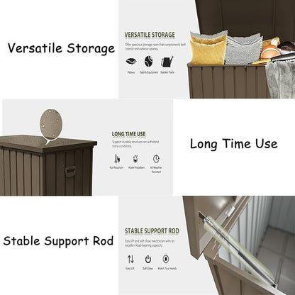 CHUNLY 150 Gallon Storage Deck Box with Lockable Lids, Outdoor Storage Bench with Mobility Rollers, Waterproof Patio Storage Box for Furniture Cushions, Throw Pillows & Garden Tools (Dark Brown)