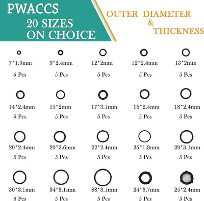PWACCS High Pressure Washer O Ring Kit, Replacement Rubber Ring for Power Washer, General for Pump, Coupler, Adapter, Hose, Gun and Nozzle, 100 Pieces