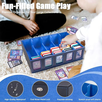 5-Row 3900+ Trading Card Storage Box for MTG, Card Deck Box with Snap-fit Design, 5 Card Sleeves, 10 Stoppers, 80 Dividers and 1 Dice Tray (Black-Blue)