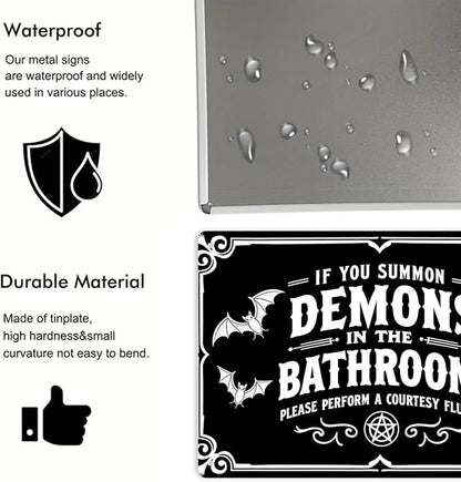 Demons Bathroom Rules Tin Sign Vintage Gothic Decor Metal Sign Print Aesthetic for Garden Yard Bar Porch Home Bedroom Kitchen Wall Decor Gift 8 X 12 in