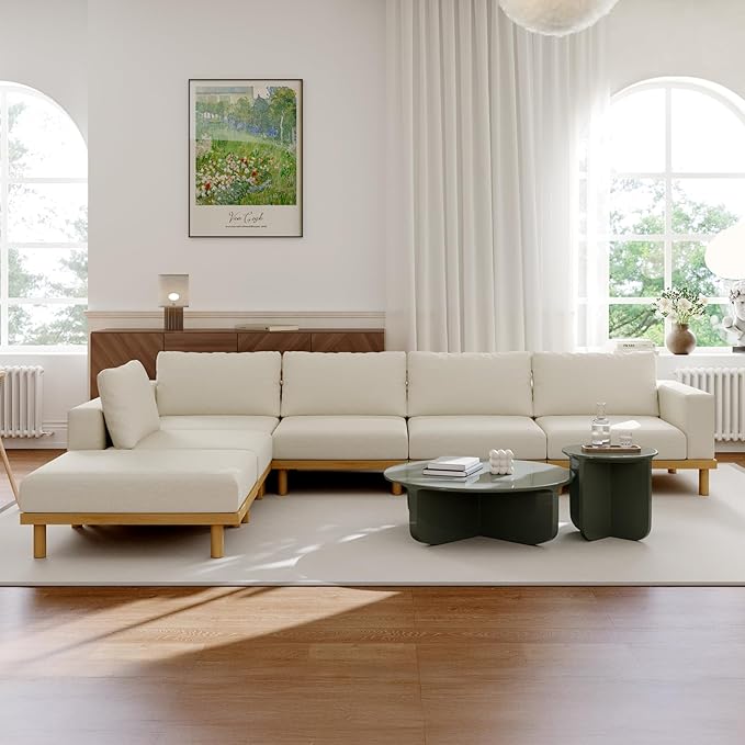 Acanva Minimalist Modular Sectional Sofa for Living Room, Wide & Deep Seat Convertible Furniture Set with Metal Frame and Movable Covers, Armless Chair, Off White