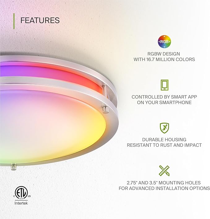 ASD LED 16" Round Flush Mount Lighting, Close to Ceiling Light Fixture | Smart