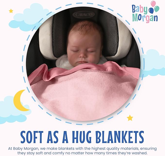 Thermal Waffle Knit Baby Blanket - Soft Breathable Mini Blanket for Newborns and Infants - Toddler Blankey for Strollers, Travel, Naptime, Nursery and More - 18" x 20" (Pink, Nylon Trim)