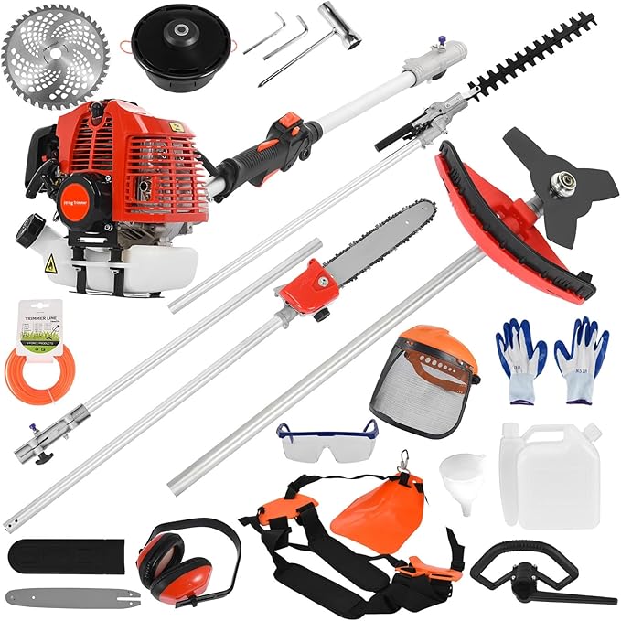 Gasoline Lawn Mower,Cordless Weed Wacker,Hedge Trimmer 52cc Petrol Hedge Trimmer Chainsaw Brush Cutter Red