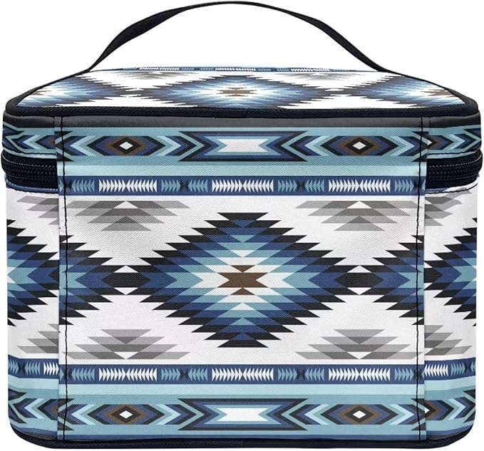 Western Makeup Bags for Woment Tribal Ethnic Tribal Aztec Navajo Portable Cosmetic Travel Bags with Zipper and Carry Handle Large Capacity Toiletry Case Organizer Storage Pouch