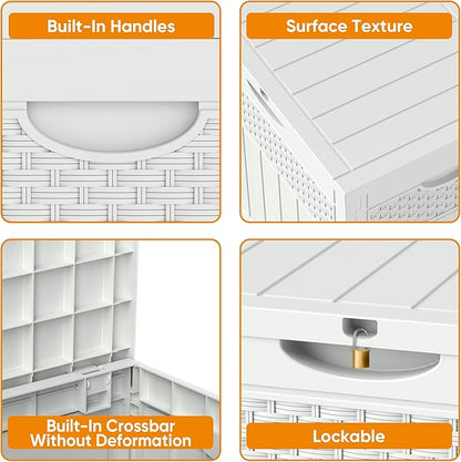 33 Gallon Resin Deck Box, Weatherproof Outdoor Storage Box for Patio, Garden and Yard, Lockable Waterproof Bin for Tools, Cushions, and Accessories, White