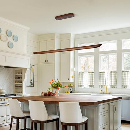 71" Wood Linear Pendant Light, Dimmable Kitchen Island Lighting