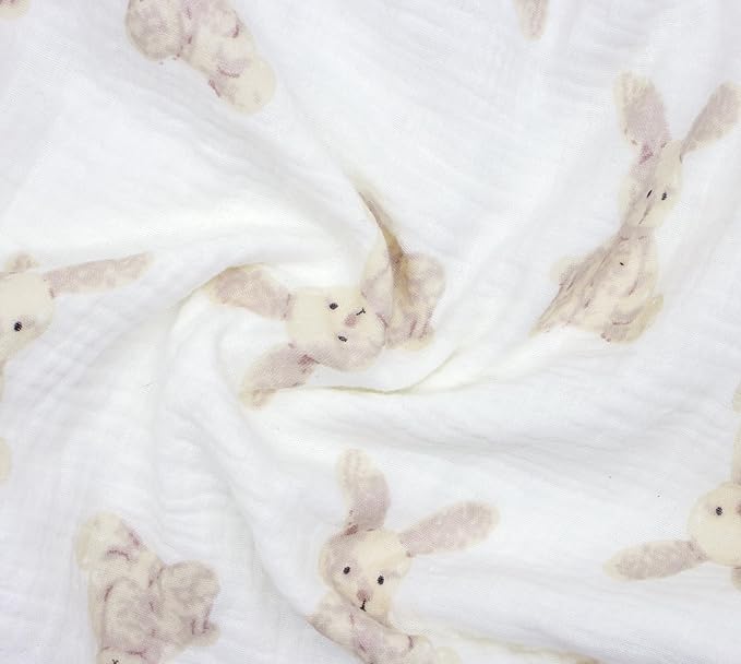 Baby Blanket Double Layer Cotton 40 x 40 Soft Receiving Blanket with Pattern Machine Washable Bunny