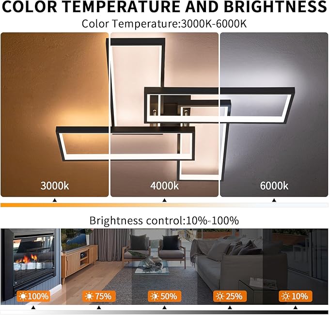 Modern LED Ceiling Lights for Bedroom 26" Dimmable Square Ceiling Lights for