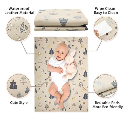 Vegan Leather Baby Changing Mat - Wipeable Portable Changing Pad, Foldable Travel Changing Mat for Baby, Newborns Toddlers Shower Gifts (Forest Tree,20"*28")