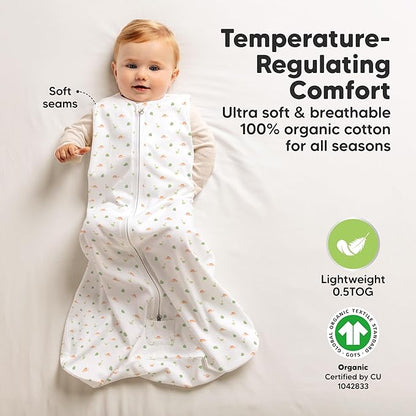 2-Pack Baby Sleep Sacks, Zipper Wearable Blanket - 0.5TOG Organic Cotton, Lightweight, Soft Cozy Infant Sleeping Sack 3-6 months, Easy to Wear Small Newborn Transition Swaddles Sleepsacks (Roarsome)