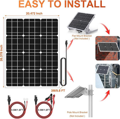 SUNER POWER 12V 50W Solar Battery Charger Maintainer PRO, Built-in UltraSmart MPPT Charge Controller, Waterproof 50 Watt Solar Panel Charging Kit for 12Volt AGM, Deep Cycle, Lead-Acid, Lifepo4 Battery