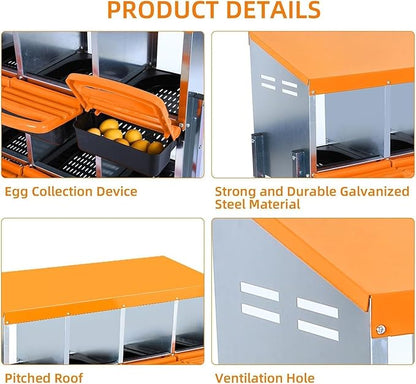 8 Hole Chicken Nesting Boxes - Nesting Boxes Chicken with Roll Away Design & Lid Cover,Easy Egg Collection, Hen Roosting Nest, Durable Poultry Laying Boxes for Hens