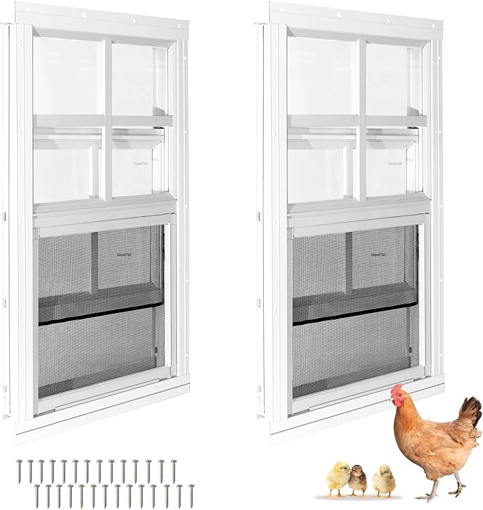 COLORPAPA 2 Pack Shed Windows,16" x 16" Flush Mount Small Window,Sliding Windows with Tempered Glass and Fiberglass Screen Shed, Chicken Coop, Playhouse, Household, Garage, Barns (White)