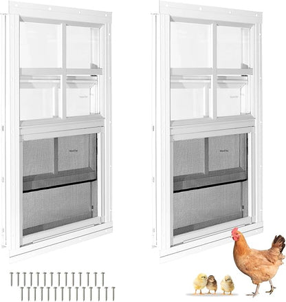 COLORPAPA 2 Pack Shed Windows,16" x 16" Flush Mount Small Window,Sliding Windows with Tempered Glass and Fiberglass Screen Shed, Chicken Coop, Playhouse, Household, Garage, Barns (White)