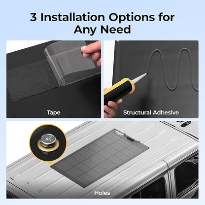 BougeRV Arch Pro 100 Watts Anti-Shading N-Type Fiberglass Flexible Solar Panel, Portable 24 Volts 16BB Mono Cell 25% High-Efficiency, Compact for RV Camping Home Boat Marine Curve Surface Black