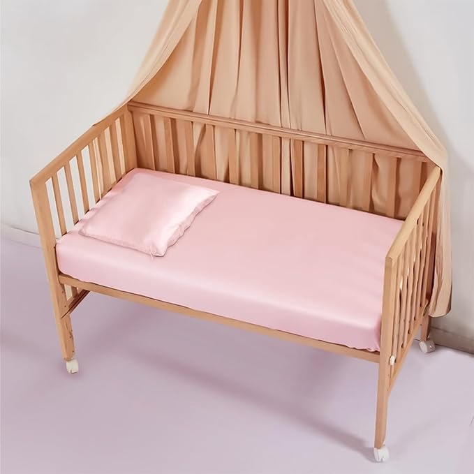 Organic Silk Baby Pillowcase with Zipper, Small 10"x13" Pillow Cover for Boys & Girls, Ideal for Bed & Travel, Soft for Kids Hair & Skin, Hypoallergenic Pillowcases for Toddlers (Pink+Pillow)