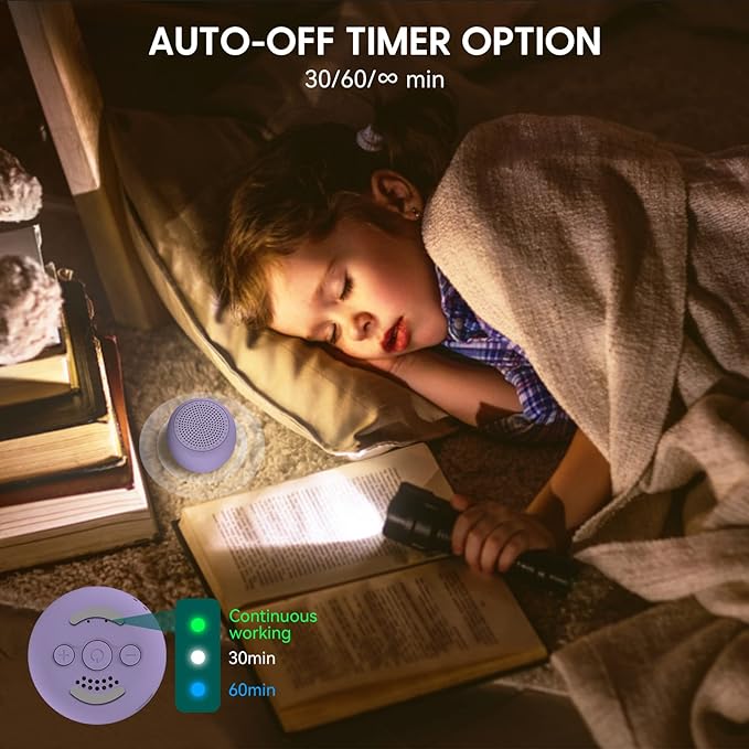 White Noise Machine Babelio Mini Sound Machine for Adults Kids Baby | 15 Non-looping Sounds | Timer | Easy to Pocket and Travel - Purple