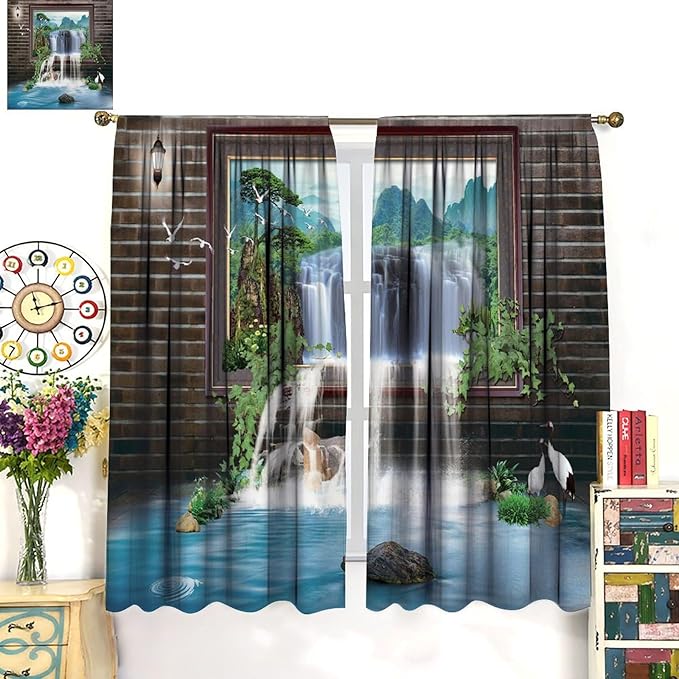 Waterfall Blackout Window Curtains, Tropical Rainforest Jungle Plants Forest Wild Nature Landscape Window Drapes, for Living Room Bedroom 63x72in 2 Panels