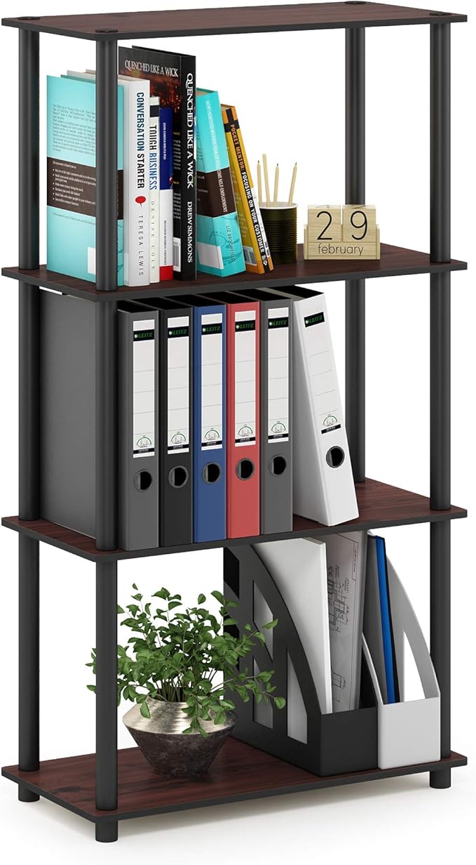Furinno Turn-N-Tube 4-Tier Multipurpose Shelf Display Rack, Round Tubes, Dark Cherry/Black