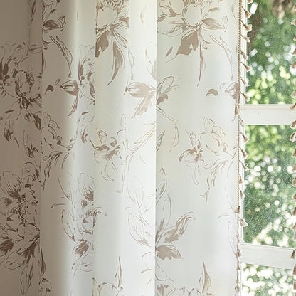 ENJOYBRIDAL Floral 96 Inch Curtains for Bedroom Cute Drapes Boho Semi Sheer Living Room Long Window Curtain Panels Retro Light Filtering Farmhouse Rod Pocket 2 Panels Window Treatments